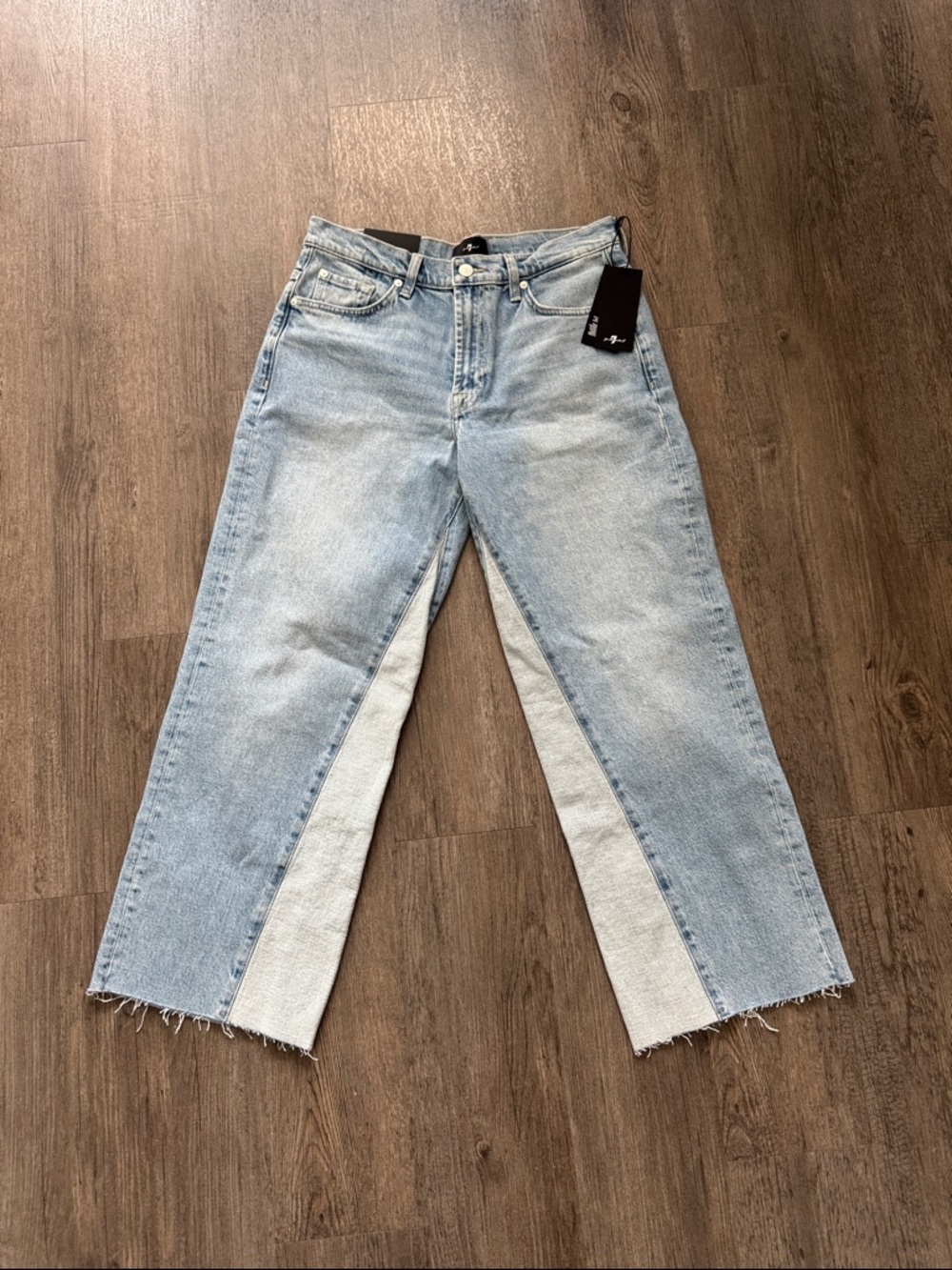 7 For All Mankind Two-Tone Light Blue Straight Leg Jeans
